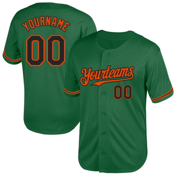 Custom Kelly Green Black-Orange Mesh Authentic Throwback Baseball Jersey