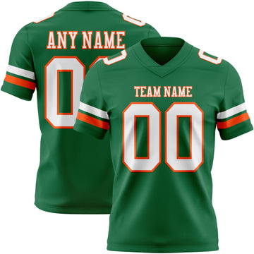 Custom Kelly Green White-Orange Mesh Authentic Football Jersey