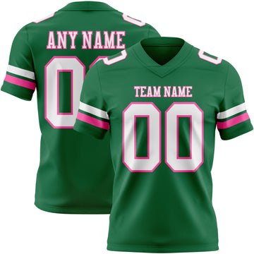 Custom Kelly Green White-Pink Mesh Authentic Football Jersey