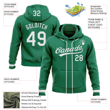 Custom Stitched Kelly Green White Baseball Pullover Sweatshirt Hoodie