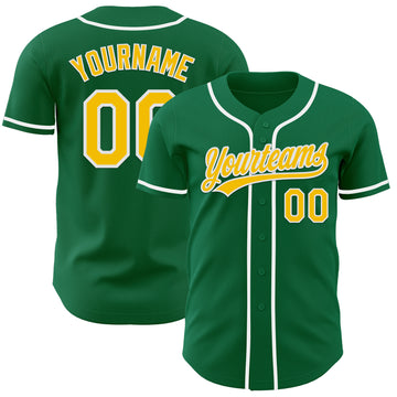 Custom Kelly Green Yellow-White Authentic Baseball Jersey