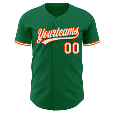 Custom Kelly Green White-Orange Authentic Baseball Jersey