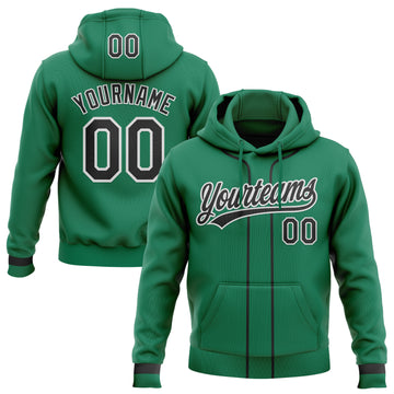 Custom Stitched Kelly Green Black-White Baseball Pullover Sweatshirt Hoodie