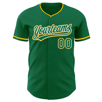Custom Kelly Green White-Gold Authentic Baseball Jersey