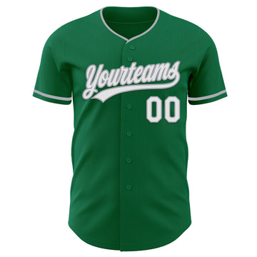 Custom Kelly Green White-Gray Authentic Baseball Jersey