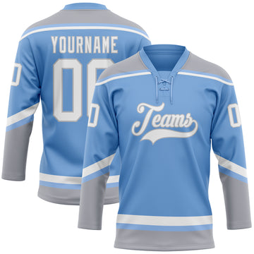 Buffalo Plaid Blank Custom Hockey Team Jerseys | YoungSpeeds Light Blue