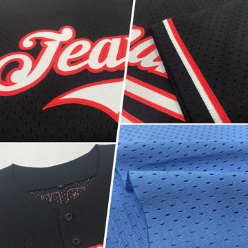 Custom Light Blue Pink-Black Mesh Authentic Throwback Baseball Jersey