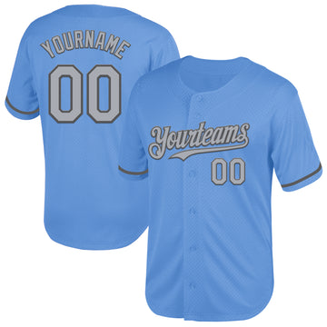 Custom Light Blue Gray-Steel Gray Mesh Authentic Throwback Baseball Jersey