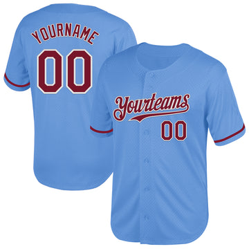 Custom Light Blue Crimson-White Mesh Authentic Throwback Baseball Jersey