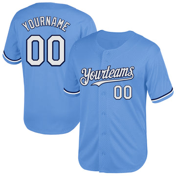 Custom Light Blue White-Navy Mesh Authentic Throwback Baseball Jersey