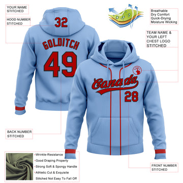 Custom Stitched Light Blue Red-Black Baseball Pullover Sweatshirt Hoodie
