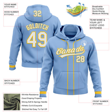 Custom Stitched Light Blue White-Yellow Baseball Pullover Sweatshirt Hoodie