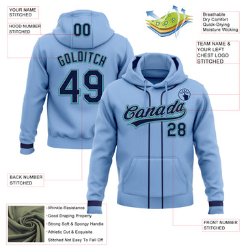 Custom Stitched Light Blue Navy Gray-Teal Baseball Pullover Sweatshirt Hoodie