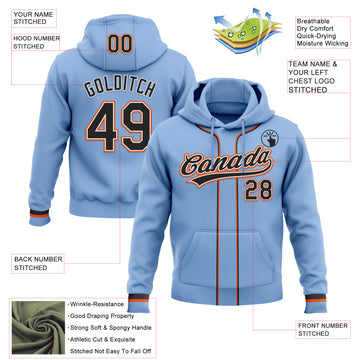 Custom Stitched Light Blue Black White-Orange Baseball Pullover Sweatshirt Hoodie