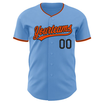 Custom Light Blue Orange-Black Authentic Baseball Jersey
