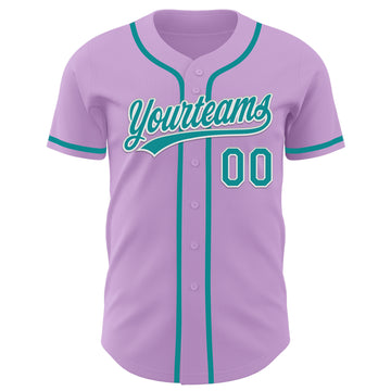 Custom Light Purple Teal-White Authentic Baseball Jersey
