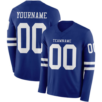 Custom Royal White Long Sleeve Authentic Football Jersey