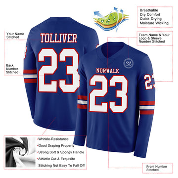 Custom Royal White-Red Long Sleeve Authentic Football Jersey