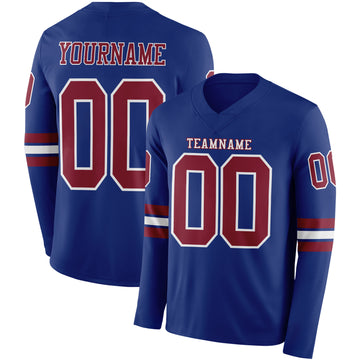 Custom Royal Crimson-White Long Sleeve Authentic Football Jersey
