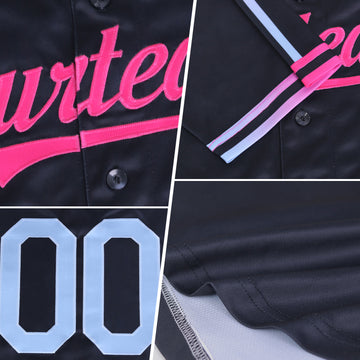 Custom Black Light Blue-Pink Gradient Stripe Ombre Line Authentic Baseball Jersey