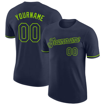 Custom Navy Neon Green Performance T-Shirt