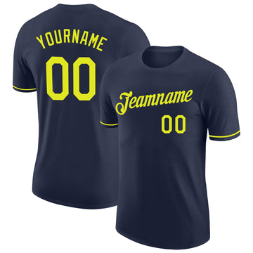 Custom Navy Neon Yellow Performance T-Shirt