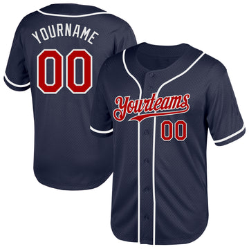 Custom Navy Red-White Mesh Authentic Throwback Baseball Jersey