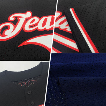 Custom Navy Red-White Mesh Authentic Throwback Baseball Jersey