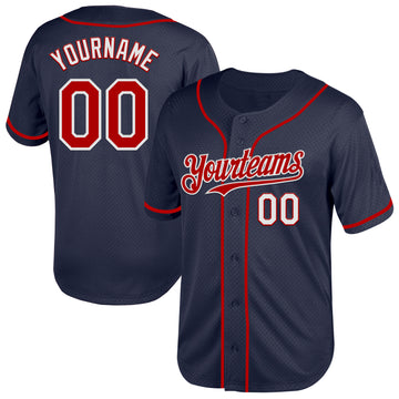 Custom Navy Red-White Mesh Authentic Throwback Baseball Jersey