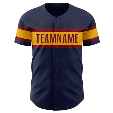 Custom Navy Crimson-Gold Authentic Baseball Jersey