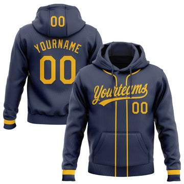 Custom Stitched Navy Gold Baseball Pullover Sweatshirt Hoodie