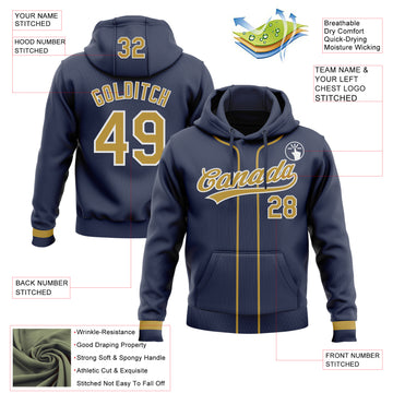 Custom Stitched Navy Old Gold-White Baseball Pullover Sweatshirt Hoodie