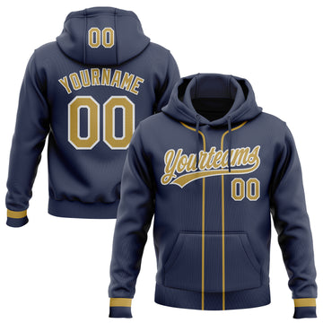 Custom Stitched Navy Old Gold-White Baseball Pullover Sweatshirt Hoodie