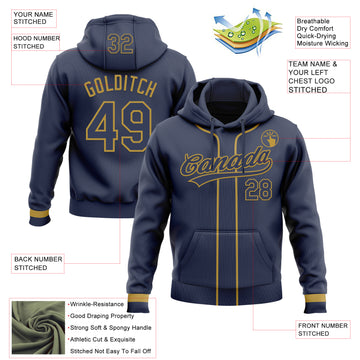 Custom Stitched Navy Old Gold Baseball Pullover Sweatshirt Hoodie