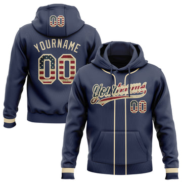 Custom Stitched Navy Vintage USA Flag-Cream Baseball Pullover Sweatshirt Hoodie
