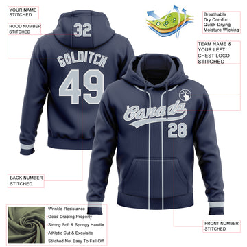 Custom Stitched Navy Silver-White Baseball Pullover Sweatshirt Hoodie