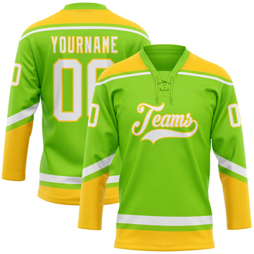 Custom Black Neon Green-Pink Hockey Jersey