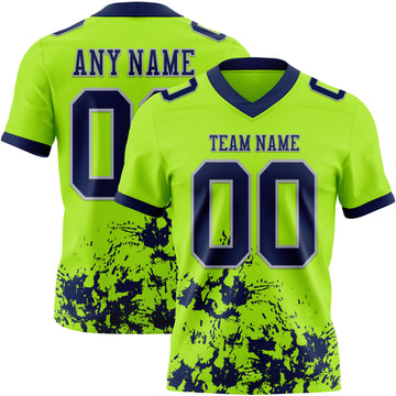 Custom Neon Green Navy-Gray Splash Mesh Authentic Football Jersey