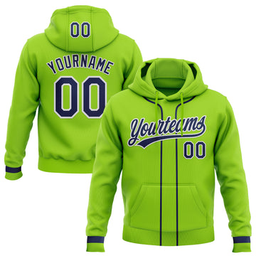 Custom Stitched Neon Green Navy-White Baseball Pullover Sweatshirt Hoodie