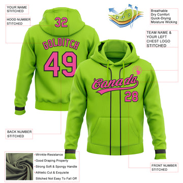 Custom Stitched Neon Green Pink-Black Baseball Pullover Sweatshirt Hoodie