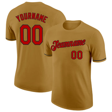 Custom Old Gold Red-Black Performance T-Shirt