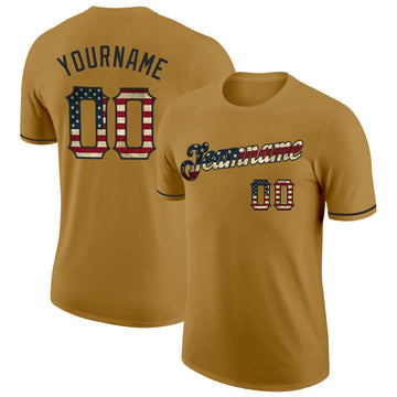 Custom Old Gold Vintage USA Flag-Black Performance T-Shirt