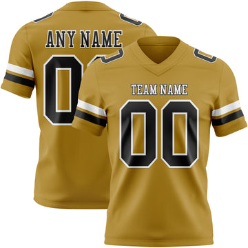 Custom Old Gold Black-White Mesh Authentic Football Jersey