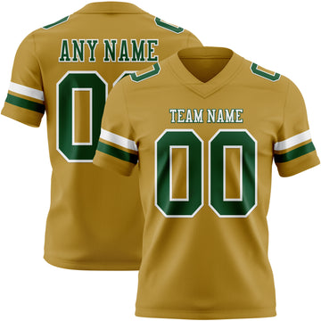 Custom Old Gold Green-White Mesh Authentic Football Jersey