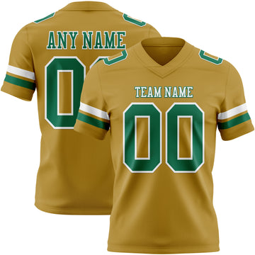 Custom Old Gold Kelly Green-White Mesh Authentic Football Jersey
