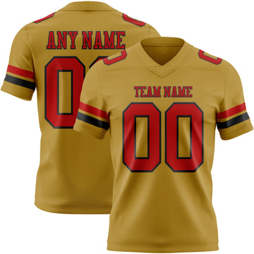 Custom Old Gold Red-Black Mesh Authentic Football Jersey