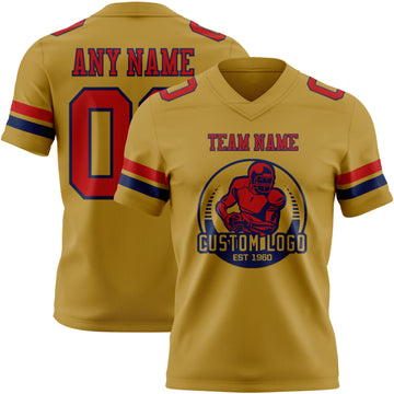 Custom Old Gold Red-Navy Mesh Authentic Football Jersey