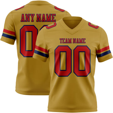 Custom Old Gold Red-Navy Mesh Authentic Football Jersey
