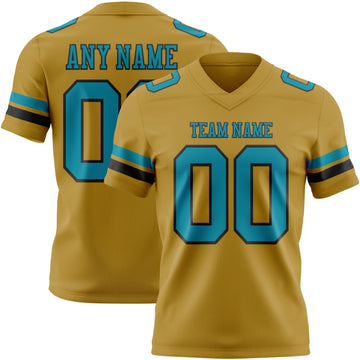 Custom Old Gold Teal-Black Mesh Authentic Football Jersey
