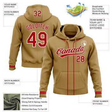 Custom Stitched Old Gold Red-White Baseball Pullover Sweatshirt Hoodie